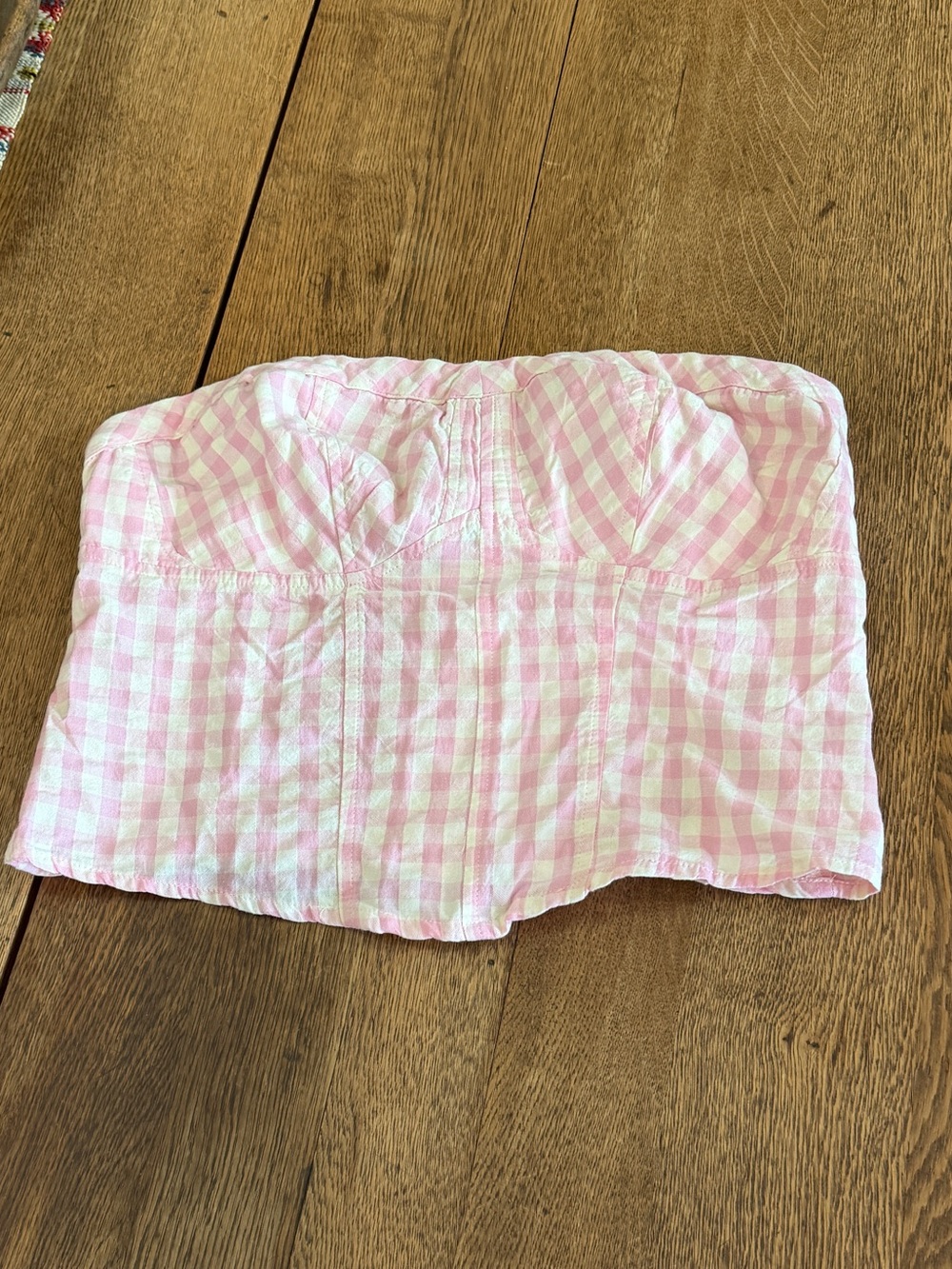Free People Pink and White Gingham Smocked Bustier Top